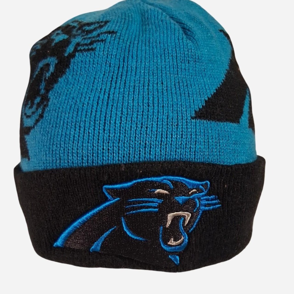 Boys Girls NFL Carolina Panthers blue / black knit beanie with embroidered logo